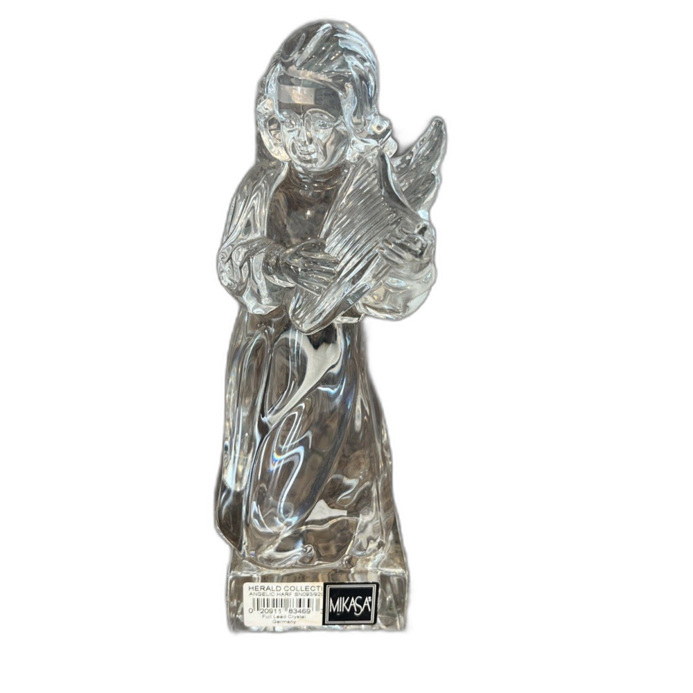 MIKASA~Clear Full Lead Crystal Angel With Harp Herald Collection Figurine